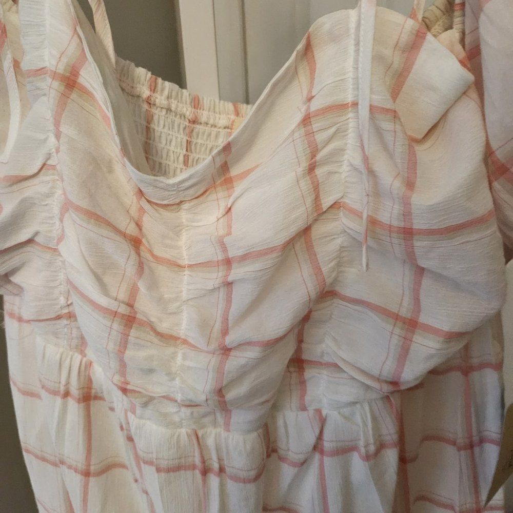 Universal Thread Women's Puff Short Sleeve A-Line Dress - Cream Plaid XL - Picture 3 of 9